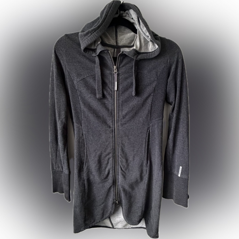 Mondetta Charcoal Longline Zip Hoodie | Cozy Athleisure Tunic Jacket | Size M